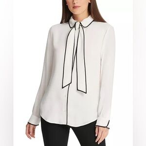 Button-Up Blouse With Tie
